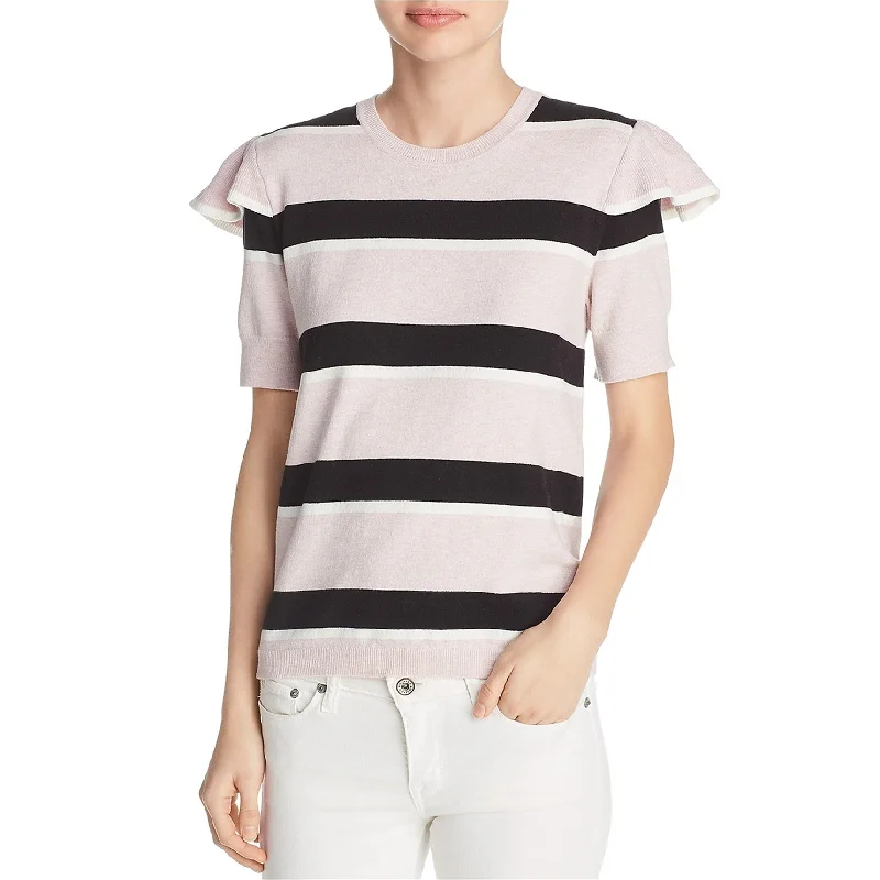 Parker Womens Maren Striped Ruffled Knit Sweater, Pink, Large Athletic Women's 