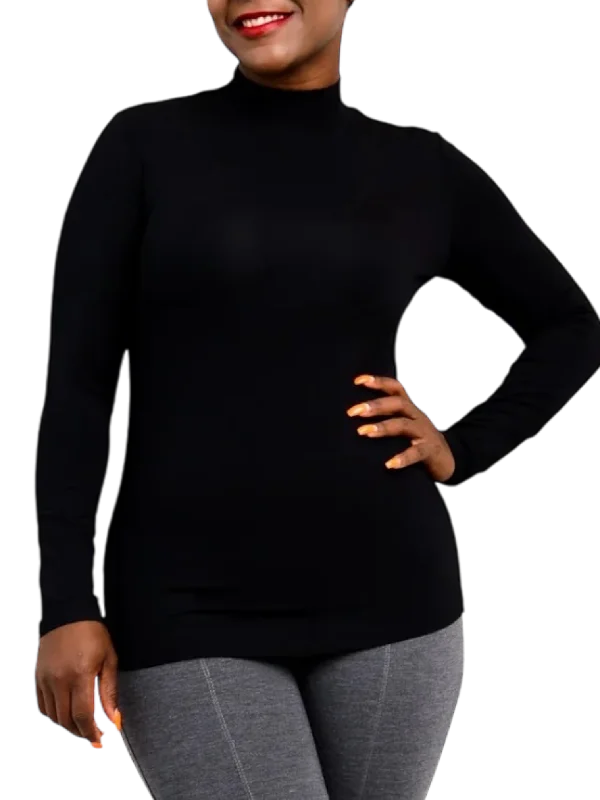 Tonya Black Bamboo Mock Neck Top Refined Women's Hand - crafted