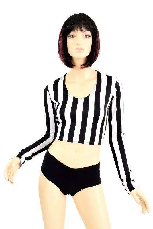 Long Sleeve Striped Crop Top Athletic Women's High - 