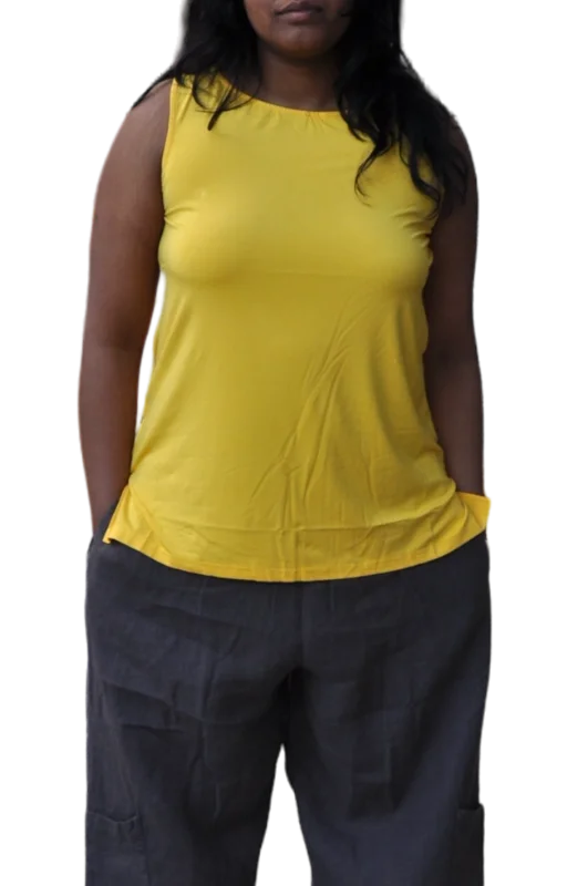 Mango Bamboo Short Slit Hi Lo Tank Top Sophisticated Women's Tailored