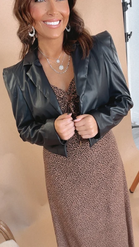 Bad Babe Cropped Leather Blazer, Black Feminine Women's Style 
