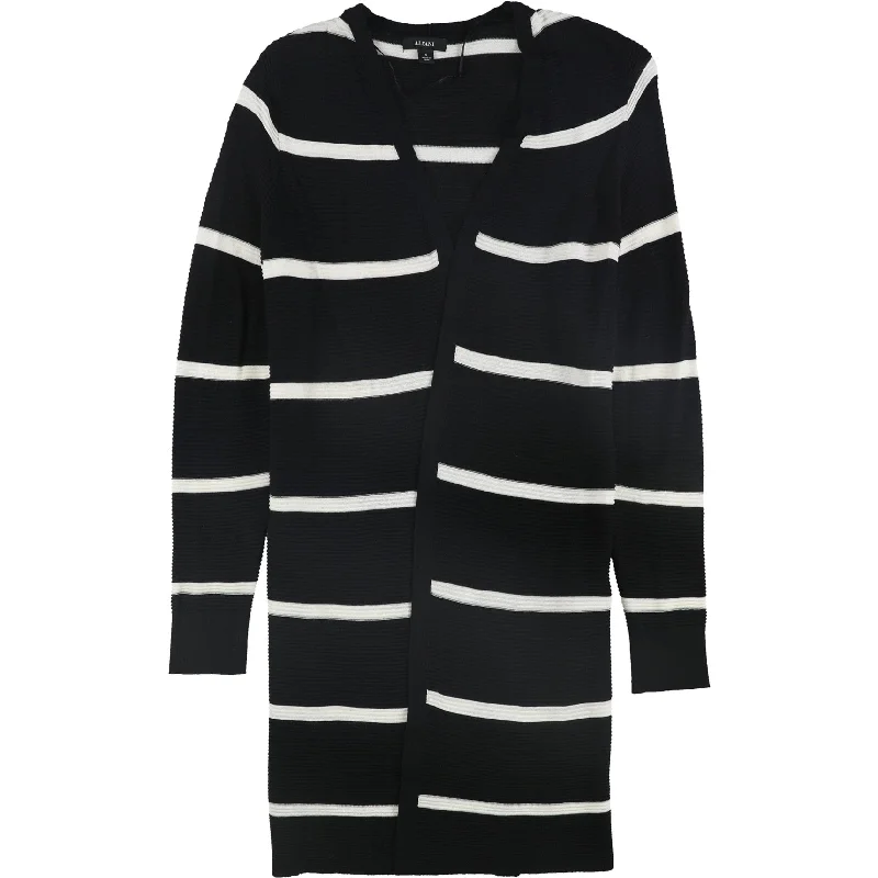 Alfani Womens Striped Duster Cardigan Sweater, Black, Medium Street