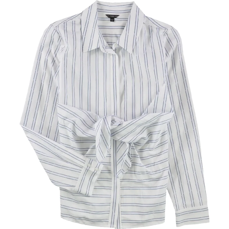 GUESS Womens Keelin Striped Tie Button Up Shirt, White, Medium Vacation