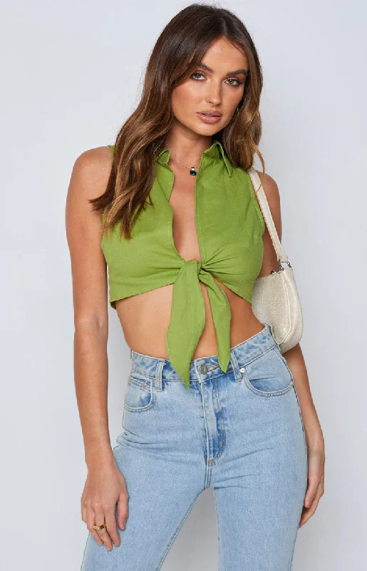 Cooper Tie Up Shirt Olive Unique Women's Upcycled