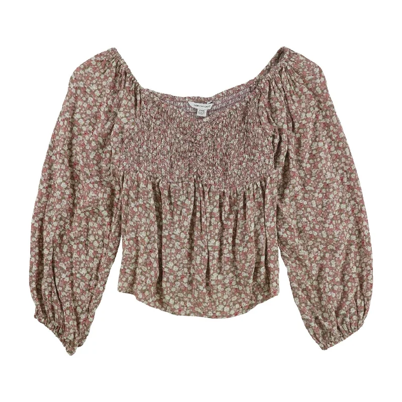 American Eagle Womens Floral Peasant Blouse, Pink, Medium Athletic Women's High - 