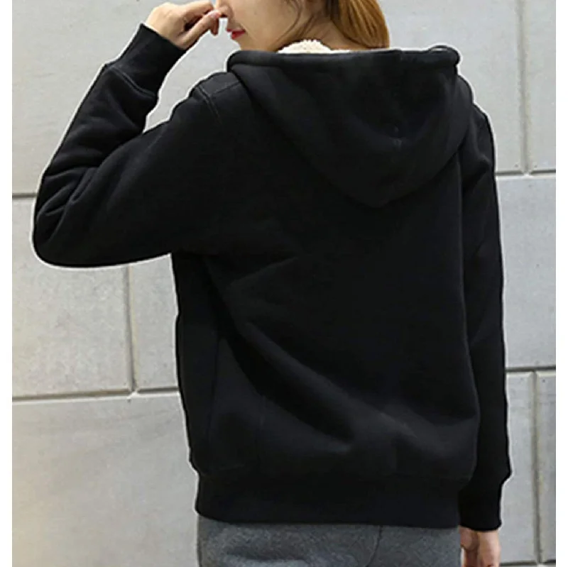 Women's Casual Winter Warm Sherpa Lined Zip Up Hooded Sweatshirt Jacket Dapper Women's 1920S