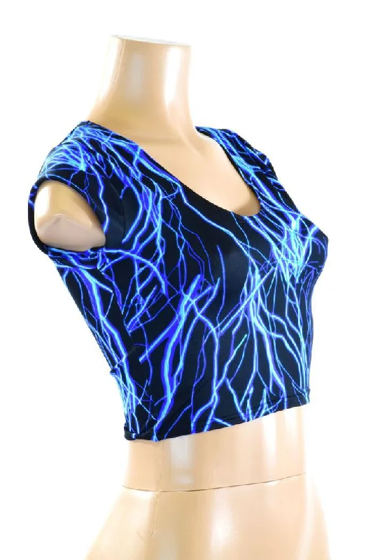 Neon Blue Lightning Cap Sleeve Crop Cozy Women's Winter