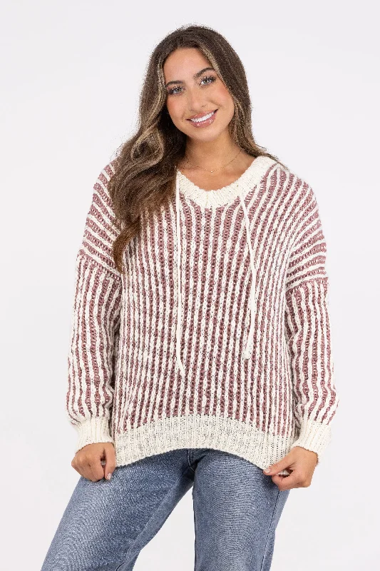 Party It Up Women's Vertical Knit Long Sleeve Hooded Top Sleek Women's 