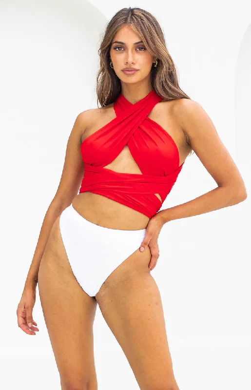 Vera Wrap Crop Top Red Laid - back Women's Vibe