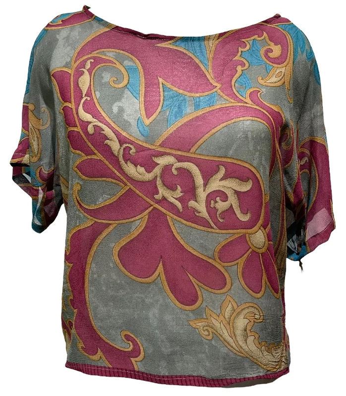 PRG3966 Sheer Avatar Pure Silk Boxy Top Earthy Women's 