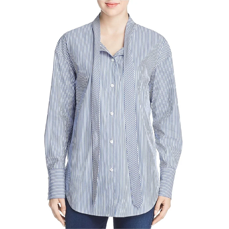 Theory Womens Tie-Neck Button Up Shirt, Blue, Small Disco