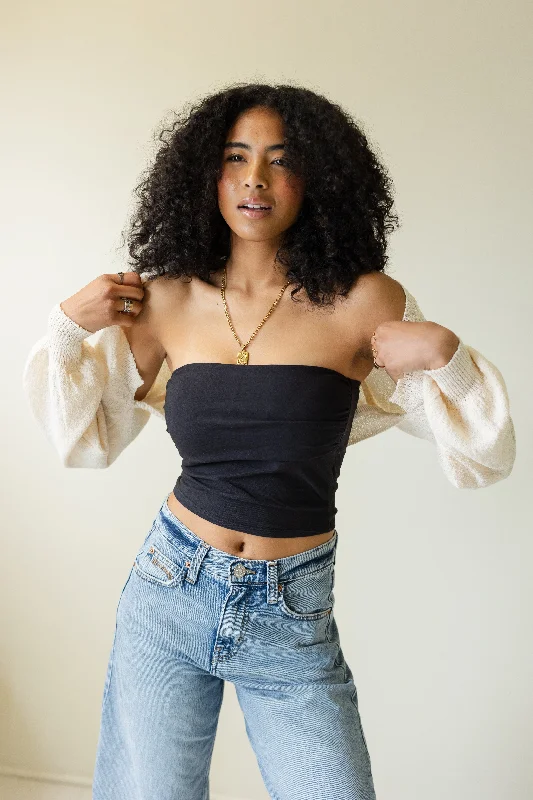 The Fave Ruched Black Tube Top Relaxed Women's Beachy