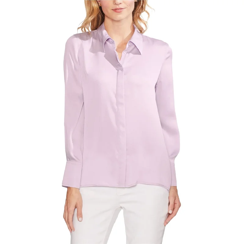 Vince Camuto Womens Satin Button Up Shirt, Purple, Large Casual Women's Japanese 