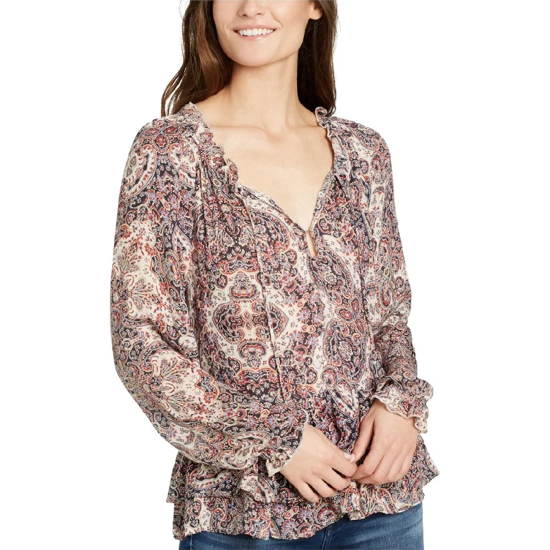 William Rast Womens Aimee Peplum Blouse, Beige, X-Large Elegant Women's 