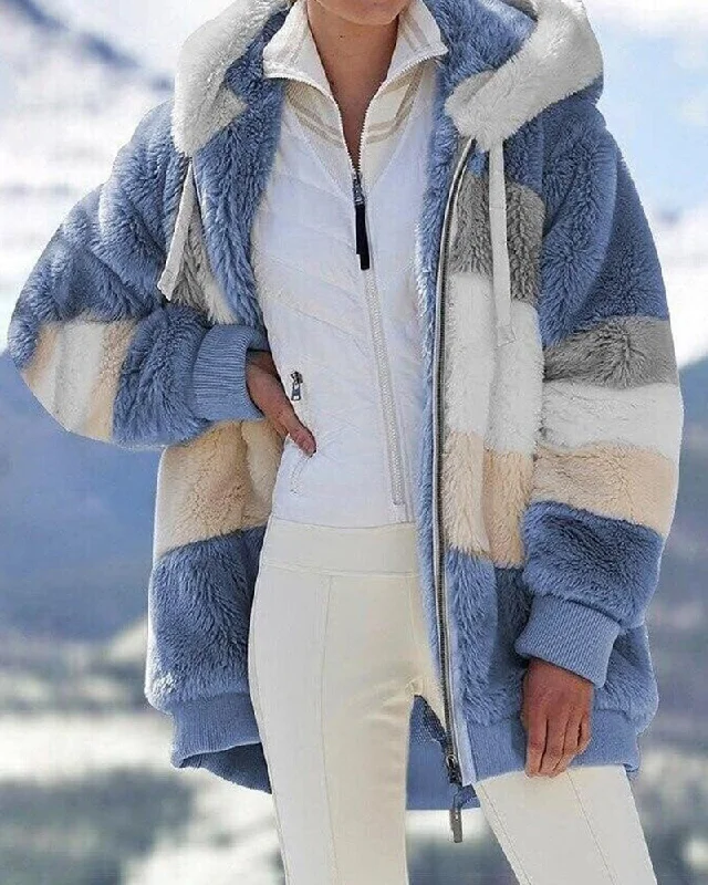 Plush warm hooded coat Monochromatic All - in - one