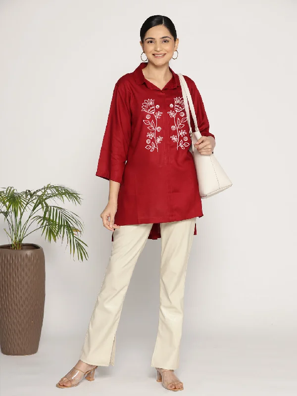Maroon Rayon ShirtTop - Sieste Bohemian Women's Free