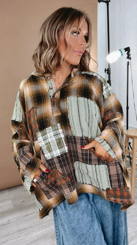 Mix It Up Patchwork Flannel Hooded Top Practical Women's Multi - 