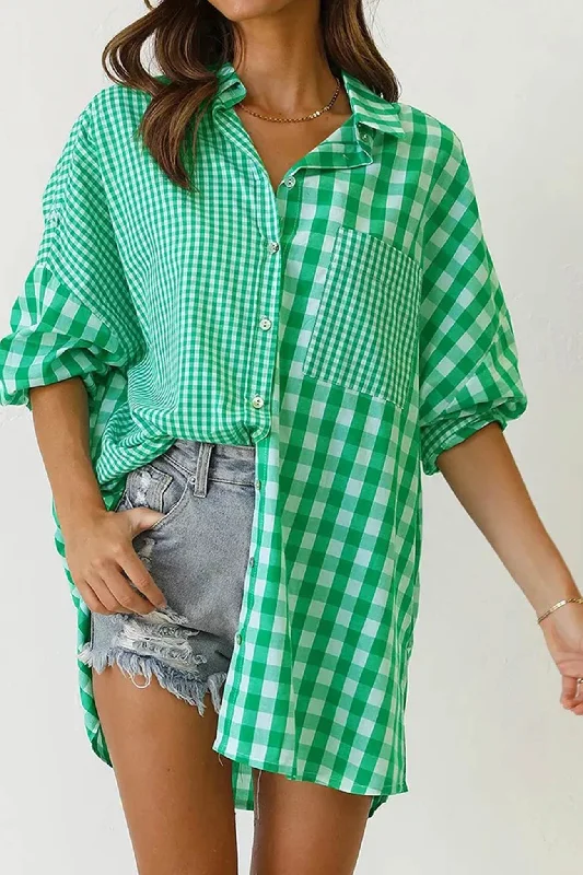 Long Sleeve Plaid Patchwork Shirt Compression