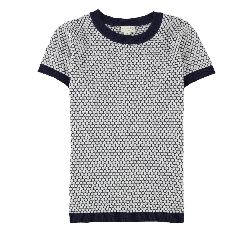 maison Jules Womens Honeycomb Knit Sweater, Blue, Medium Sporty Women's Athleisure 