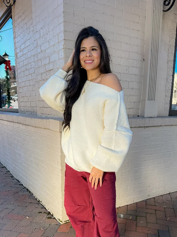 Ivory Slouchy Sweater Relaxed Women's Beachy