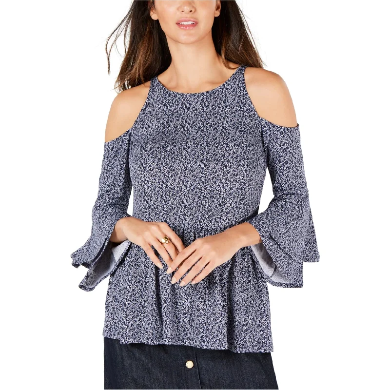 Michael Kors Womens Vine Cold Shoulder Blouse, Blue, X-Large Relaxed Women's Beachy