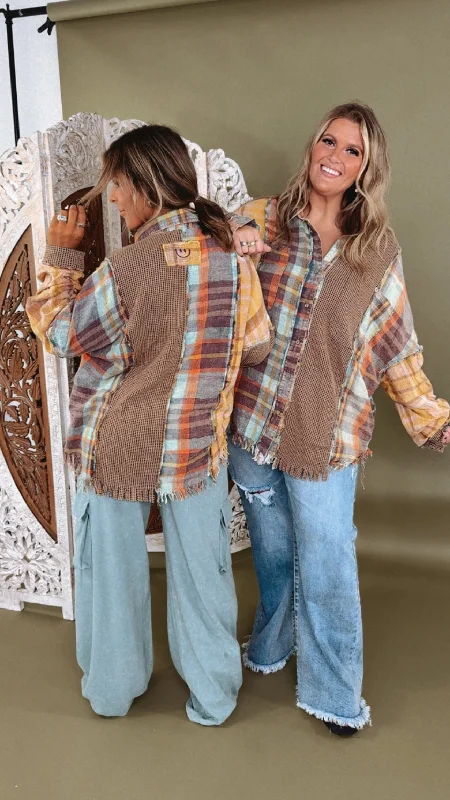 Oli & Hali: Sunny Mixed Plaid Button Down Top Streetwear Style for 