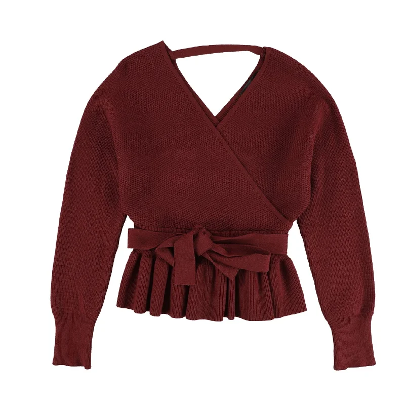 Zesica Womens Wrap Belted Waist Pullover Knit Sweater, Red, Small Unique Women's Upcycled