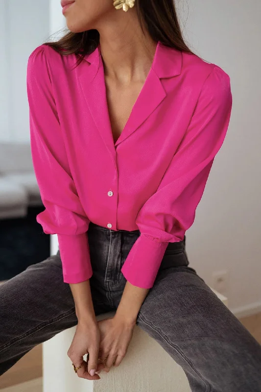 Satin Puff Sleeve Blouse Tops Monochromatic All - in - one