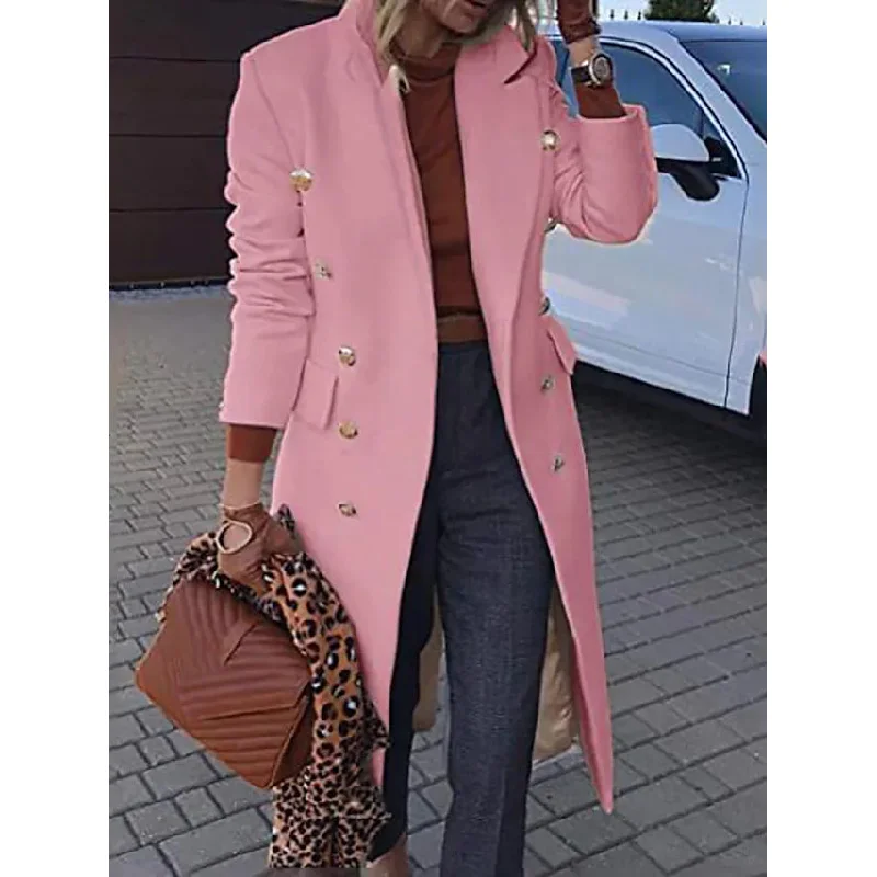 Women's Coat Regular Fit Warm Casual Jacket Long Sleeve Solid Color Monochromatic Office Style