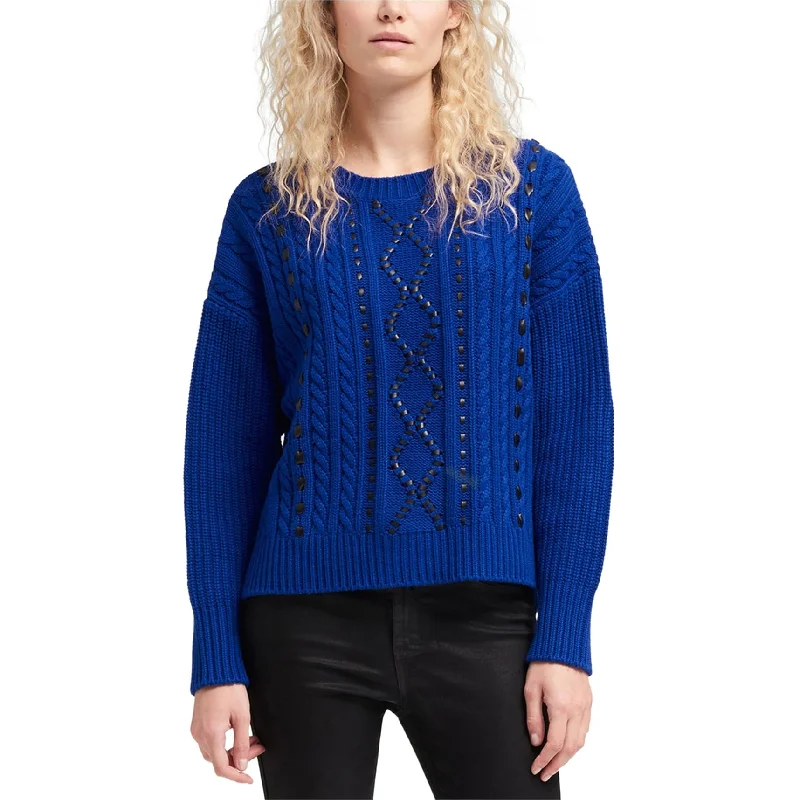 Dkny Womens Faux Leather Detail Pullover Sweater Stylish Women's Neon